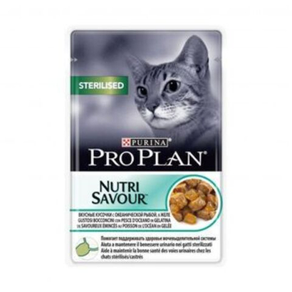 Purina Pro Plan Sterilised Влажный корм для стерилизованных кошек кусочки в желе с океанической рыбкой, 85 г