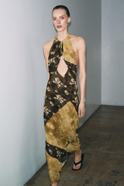 ZARA ПЛАТЬЕ ХАЛТЕР С ПРИНТОМ, РАЗНОЦВЕТНЫЙ