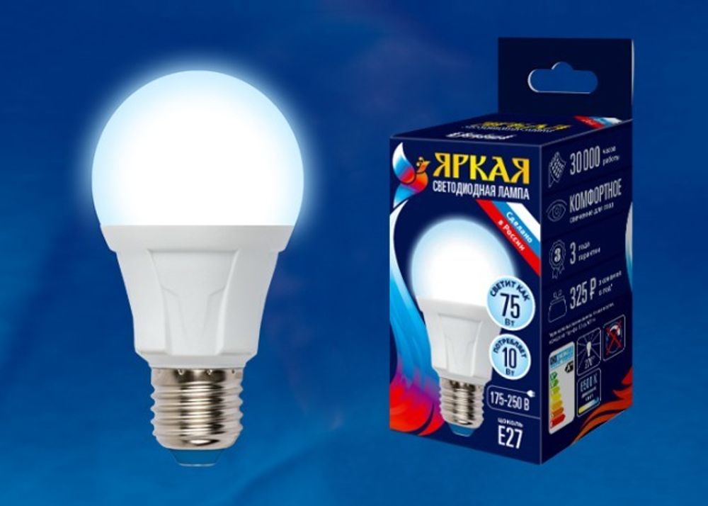 Лампа светодиодная 10W LED A60 6400K E27