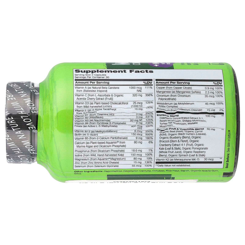 NATURELO, Мультивитаминный комплекс из цельных продуктов и смесь для иммунитета, 60 вегетарианских капсул