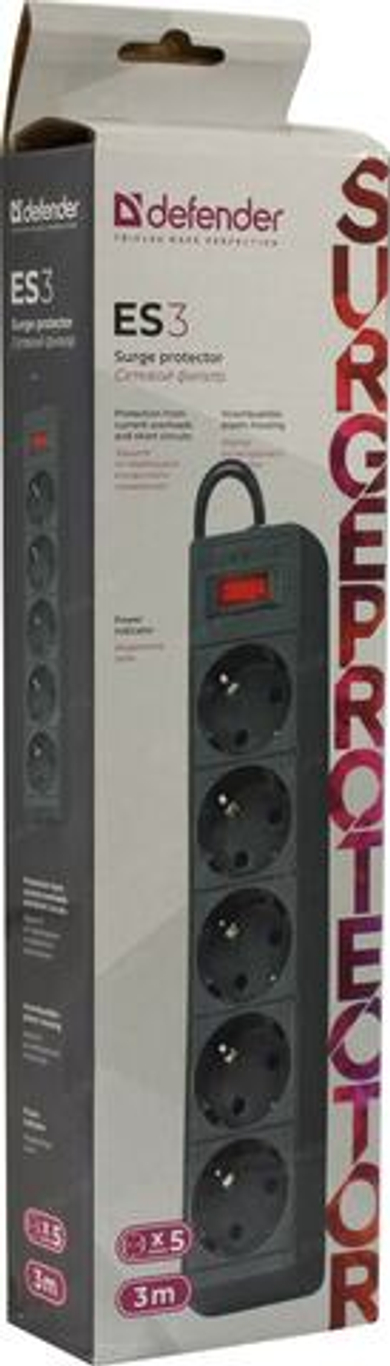 Сетевой фильтр Defender ES Black <3м> ( 5  розеток  ) <99485>