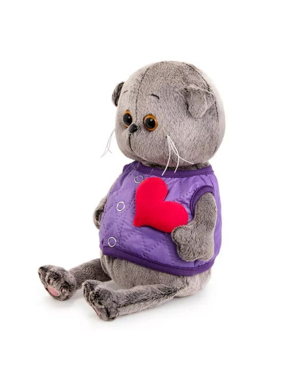 Мягкая игрушка Кот Басик в дутом жилете с сердечком 20 см