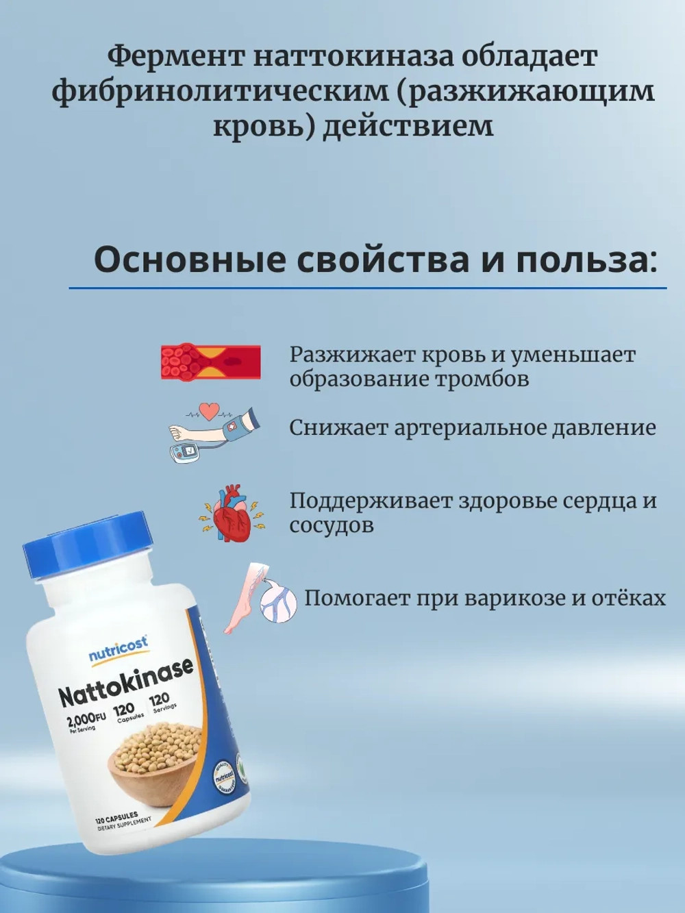 Наттокиназа 2000 FU 120 капсул