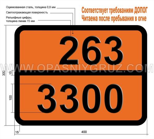 Табличка Опасный груз 263-3300 ЭТИЛЕНА ОКСИДА И УГЛЕРОДА ДИОКСИДА СМЕСЬ