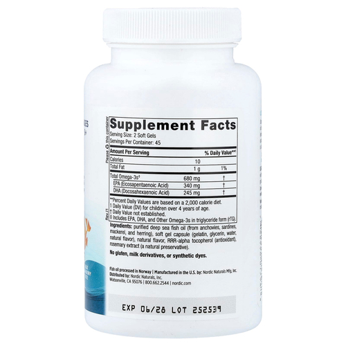 Nordic Naturals, Ultimate Omega® Junior, для детей от 6 лет, со вкусом клубники, 90 мини-капсул (340 мг в 1 капсуле)