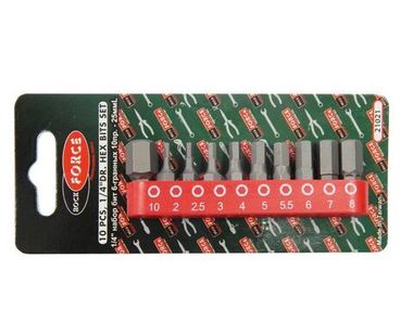 Набор бит HEX 10пр. 1/4''(Н2, 2.5, 3, 4, 5, 5.5, 6, 7, 8, 10 - 25мм),в блистере RockForce##Rock FORCE RF-21021
