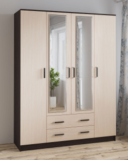 Шкаф для одежды и белья с антресолью Лагуна 160 см, венге/дуб молочный