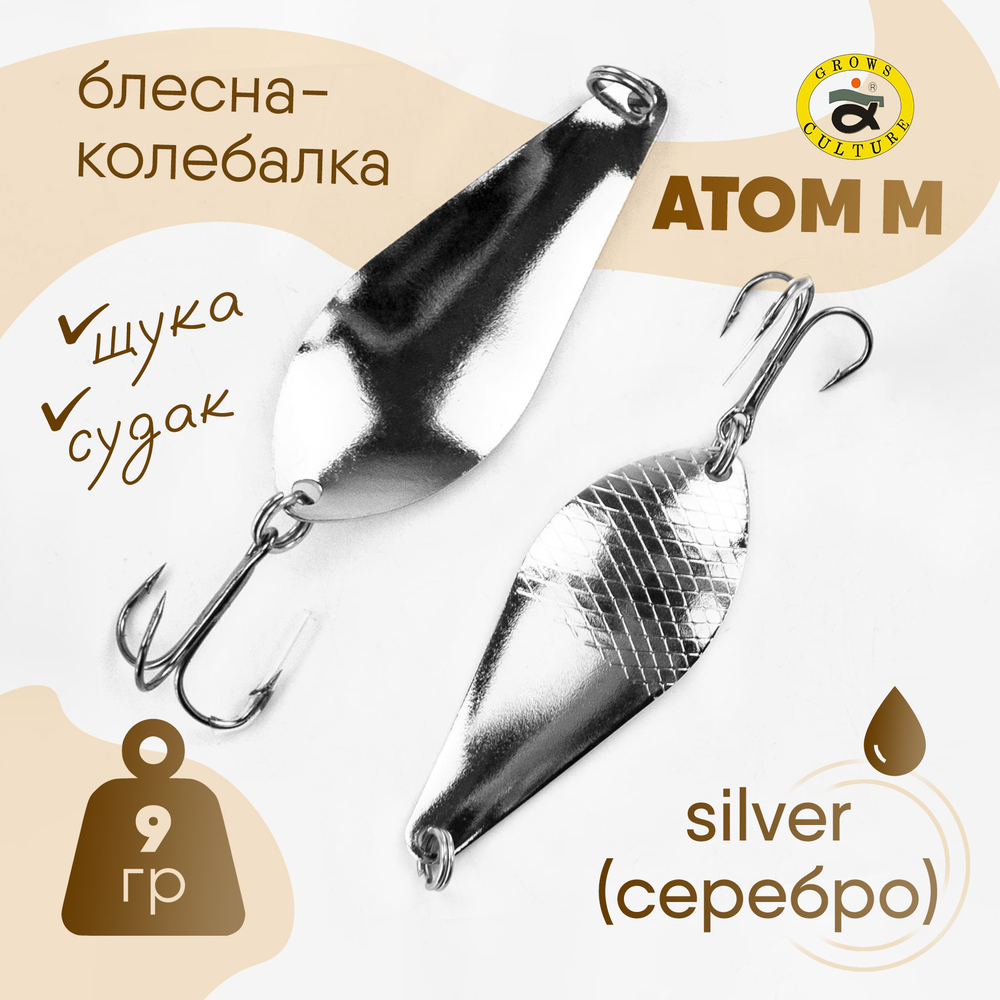 Блесна-колебалка Grows Culture Атом М (9гр), 5шт/уп