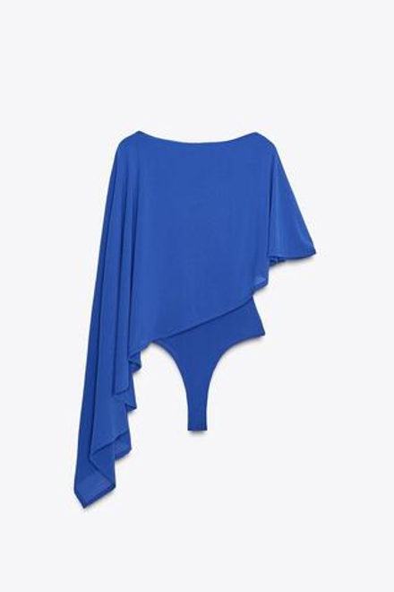 ZARA БОДИ С АСИММЕТРИЧНОЙ НАКИДКОЙ, СИНИЙ