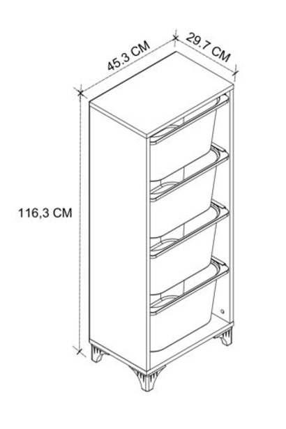 Стеллаж DORA с 4 выдвижными ящиками - белый