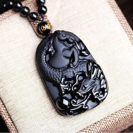 Подвеска Дракон и Лошадь Сила и неудержимость натуральный обсидиан О-11