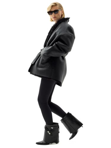 Черная двусторонняя шуба из овчины с поясом