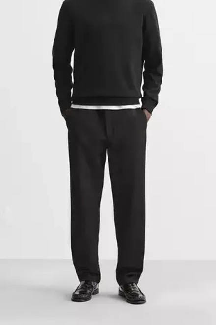 ZARA БРЮКИ ИЗ ХЛОПКА И ШЕРСТИ, ЧЕРНЫЙ