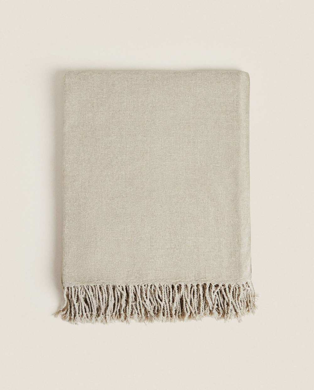 ZARA HOME МЯГКОЕ ПОКРЫВАЛО С БАХРОМОЙ, КОРИЧНЕВЫЙ