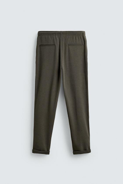 ZARA БРЮКИ EASY CARE С ПОЯСОМ НА ШНУРКЕ, ТЕМНЫЙ ХАКИ