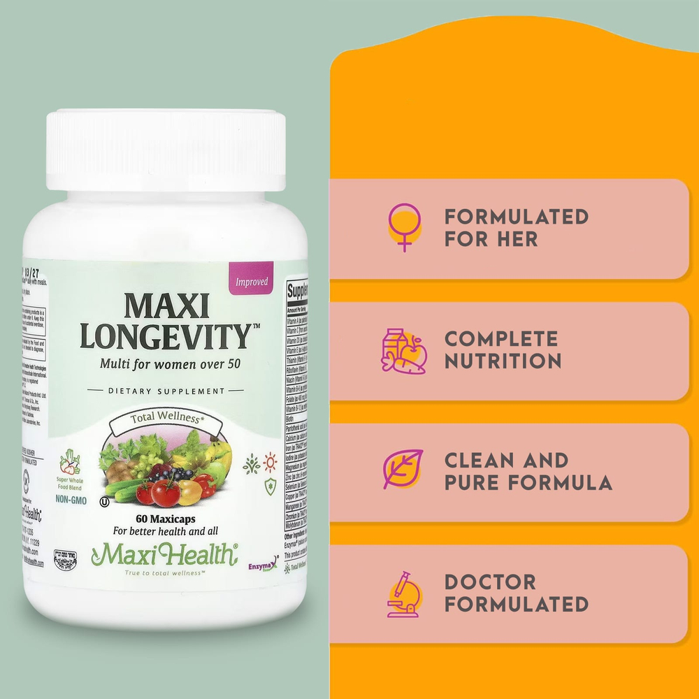 Maxi Health, Maxi Longevity ™, мультивитамины для женщин старше 50, 60 капсул