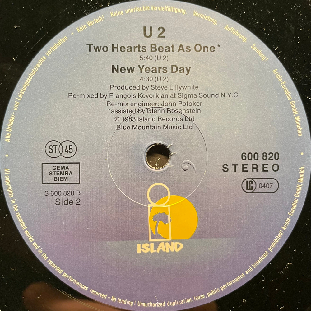 U2 ‎– Sunday Bloody Sunday (Европа 1985г.) 12", 45 RPM