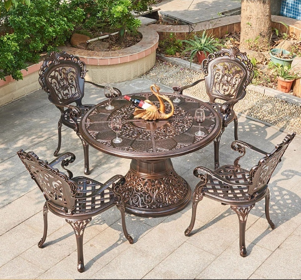 Комплект из литого алюминия стол Сандаловое дерево(118см) + 4 кресла Финляндия-3