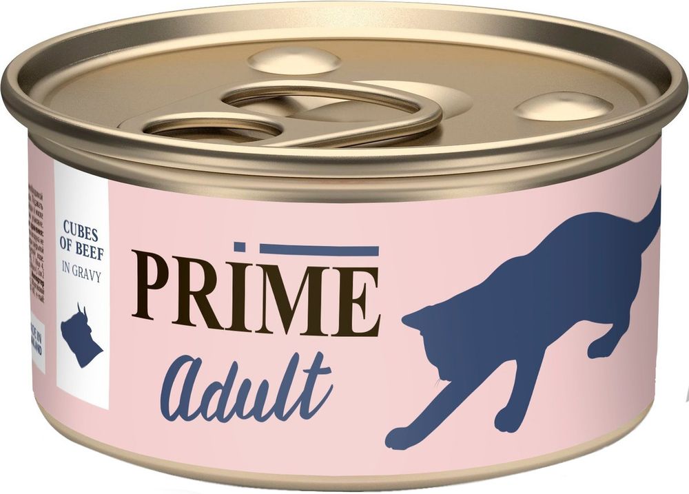 PRIME 75г ж/б Влажный корм для кошек Говядина кусочки в соусе