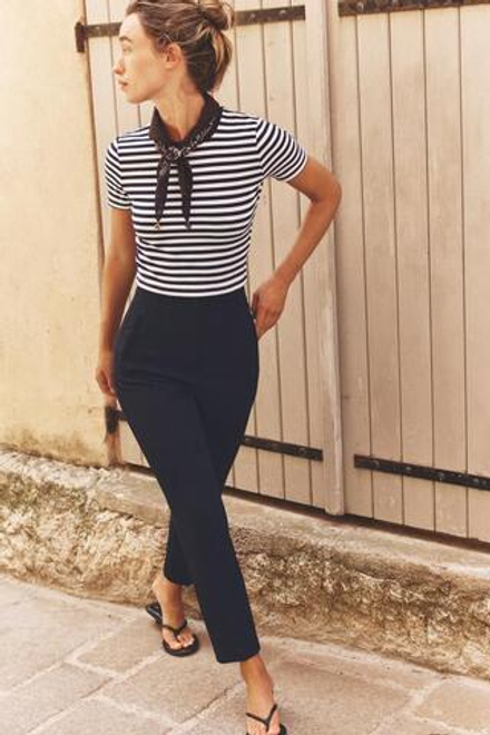 ZARA УКОРОЧЕННАЯ ФУТБОЛКА ИЗ ЭЛАСТИЧНОЙ ТКАНИ, СИНИЙ/БЕЛЫЙ