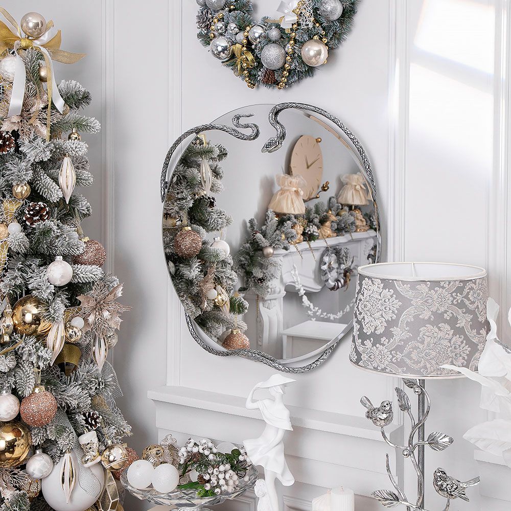 Зеркало настенное Змея Серпентис Античное серебро