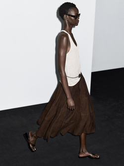 Massimo Dutti Расклешенная замшевая юбка миди, коричневый