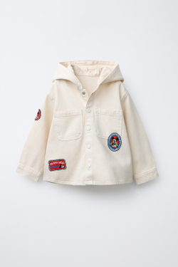 ZARA КУРТКА-РУБАШКА ИЗ ТВИЛА С НАШИВКАМИ MICKEY MOUSE © DISNEY, ЭКРЮ