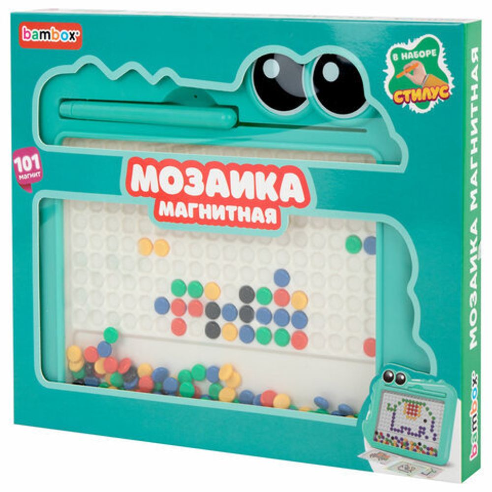 Мозаика магнитная развивающая для детей "Крокодил", стилус, 101 магнит, 10 карточек, BAMBOX, 665890