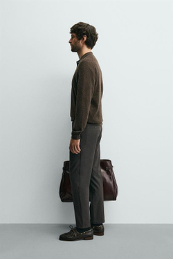 ZARA БРЮКИ ЧИНОС ИЗ КОМФОРТНОЙ РЕЛЬЕФНОЙ ТКАНИ, КОРИЧНЕВЫЙ МЕЛАНЖ