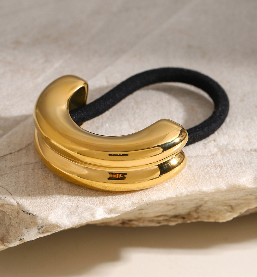 Резинка для волос металлическое полукольцо «DOUBLE HAIR CUFF», золото/серебро