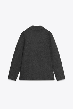 ZARA ТРИКОТАЖНЫЙ БЛЕЙЗЕР С БРОШЬЮ, СЕРЫЙ