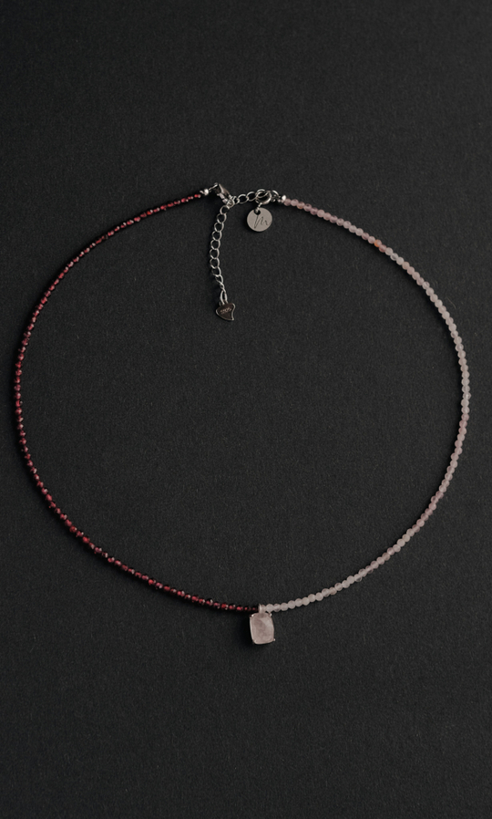 Чокер "Memo Duo" из гранта, розового кварца, с подвесом из розового кварца 35 см