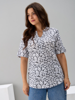 Блузка БЛ-122/серый-белыецветочки