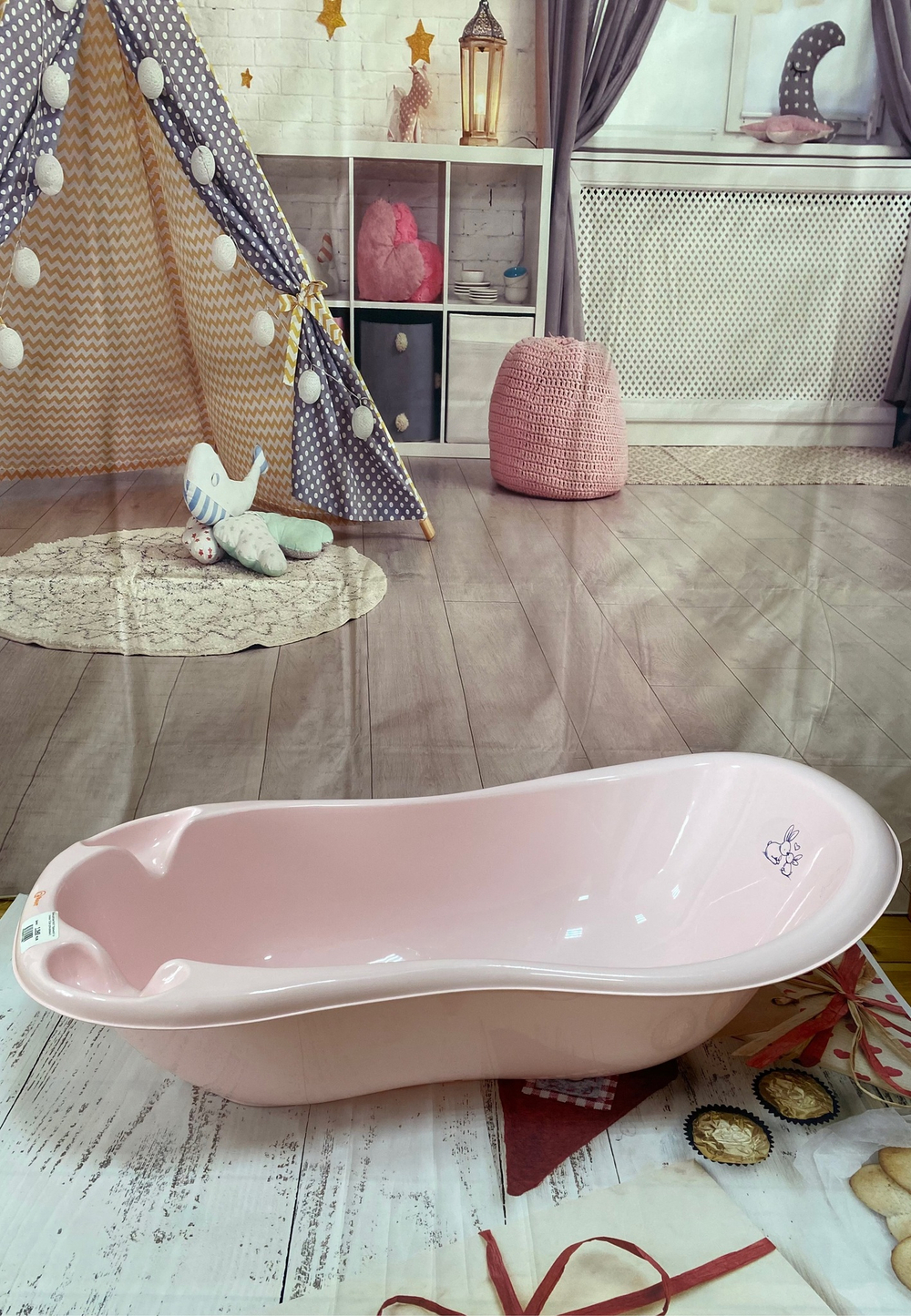 Ванна детская RANT "Крольчата" со сливом 102см (pink-розовый)