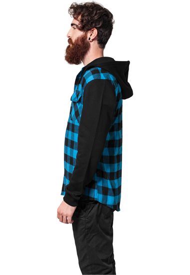 Рубашка URBAN CLASSICS Hooded Checked Flanell Sweat Sleeve Shirt (Разноцветный (Black/Turquoise/Blac
