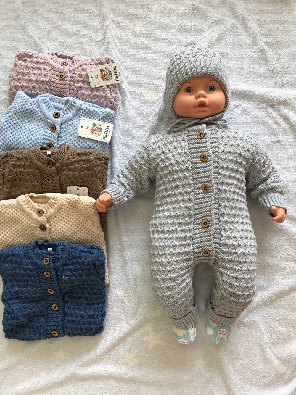 Комплект на выписку вязаный "АйШах" с шапкой и комбинезоном р.24 (Цвет: Черный, Размер: 80)