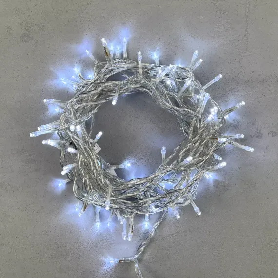 Светодиодная нить 100 холодных белых LED ламп, 10 м., 24В., прозрачный провод ПВХ, LTC (PST100-10-1W)