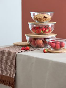 Набор из 4-х стеклянных мисок Eco Store с крышками из бамбука