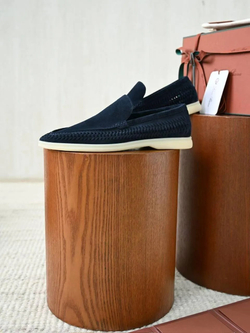 Темно-синие лоферы Loro Piana Summer Walk с плетением по периметру
