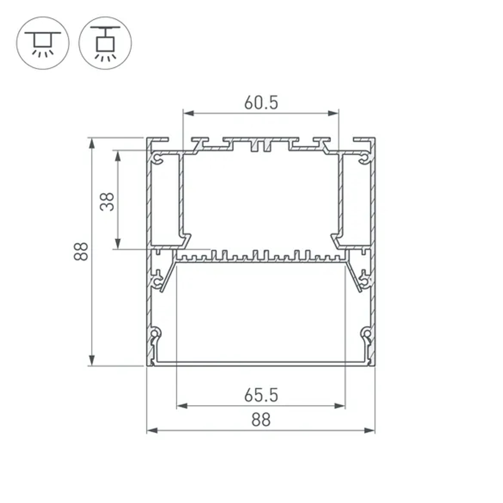 Профиль ARH-POWER-W88-2000 ANOD (Arlight, Алюминий) 036362
