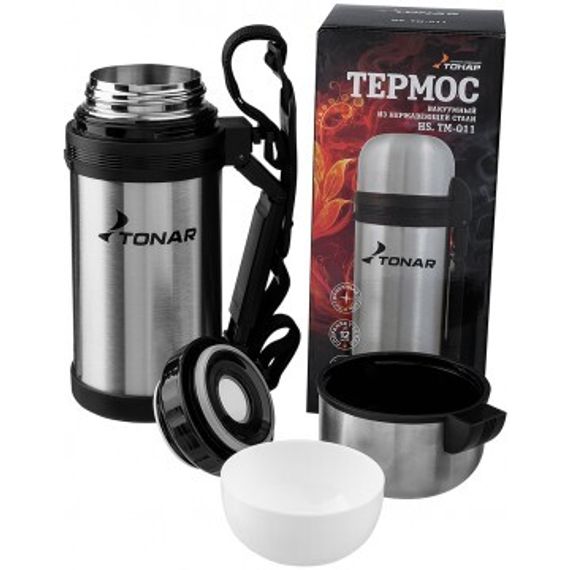 Термос TONAR 1000ML HS.TM-010  (дополн.пласт.чашка, скл.ручка, ремень)
