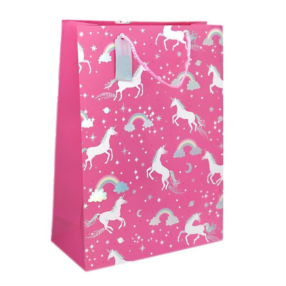 Пакет подарочный "Розовый с единорогами" 31*12*42 см