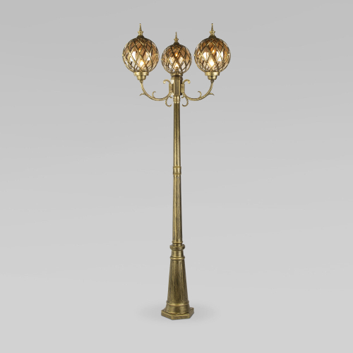 Уличный трехрожковый светильник на столбе IP44 Sirius F/3 черное золото