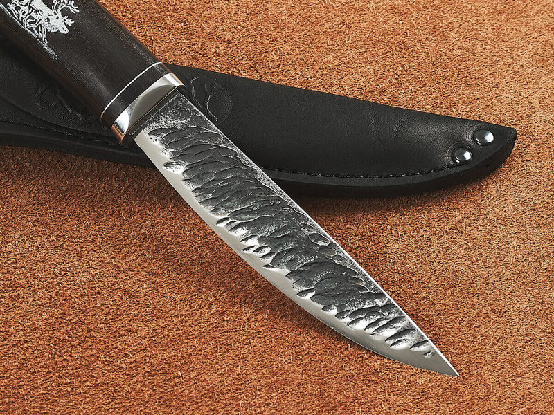 Якутский нож "Амга", сталь Х12МФ, рукоять черный мореный граб / рисунок