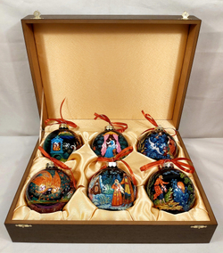Сувенирный набор из 6-ти новогодних шаров с ручной росписью Палех