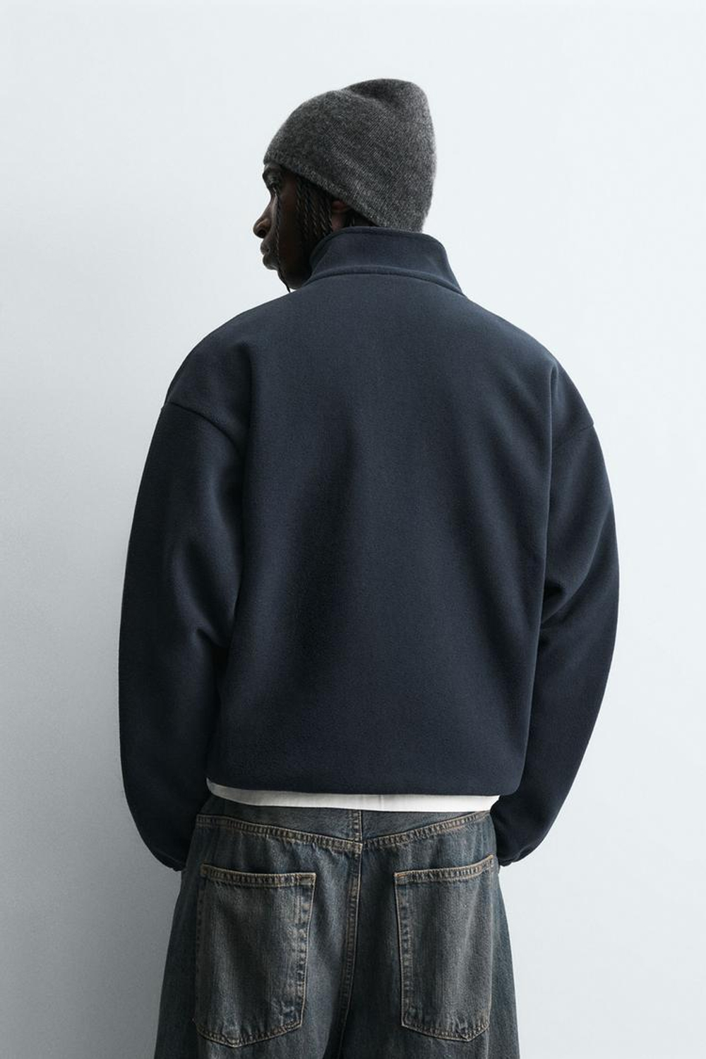 ZARA ТОЛСТОВКА ИЗ ПОЛАРФЛИСА НА МОЛНИИ С ВЫШИВКОЙ, МОРСКОЙ СИНИЙ