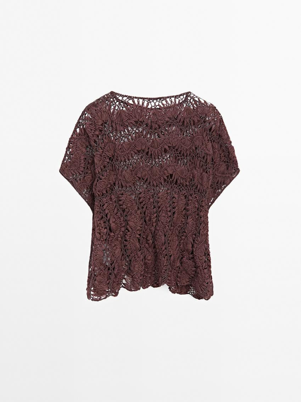 Massimo Dutti Накидка из ажурного кружева, Баклажанный