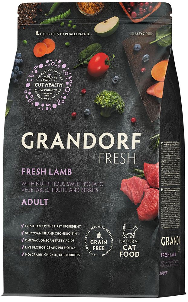 Grandorf Fresh 400гр Holistic Lamb&amp;Sweet Potato Сухой корм для кошек, свежее мясо ягненка с бататом