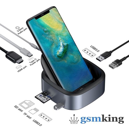 Baseus Mate Docking Type-C Mobile Phone Intelligent HUB Expanded Socket (high configuration) Deep Gray CAHUB-S0G