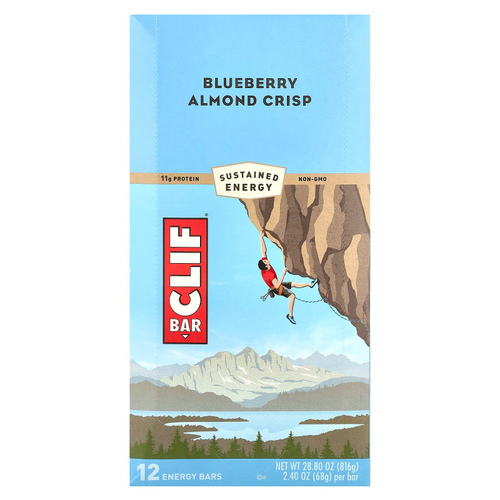 Clif Bar, Energy Bar, хрустящие батончики с черникой и миндалем, 12 батончиков, 68 г (2,40 унции)